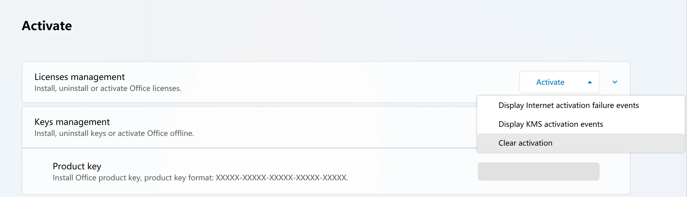 Screenshot of clear activation